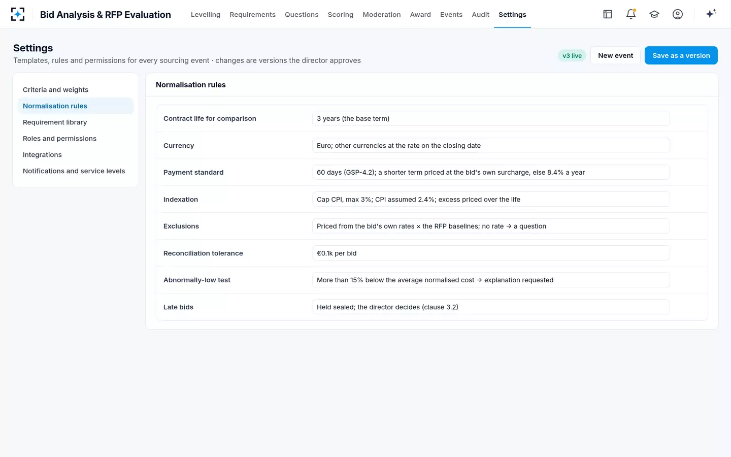 Bid Analysis & RFP Evaluation — Your rules