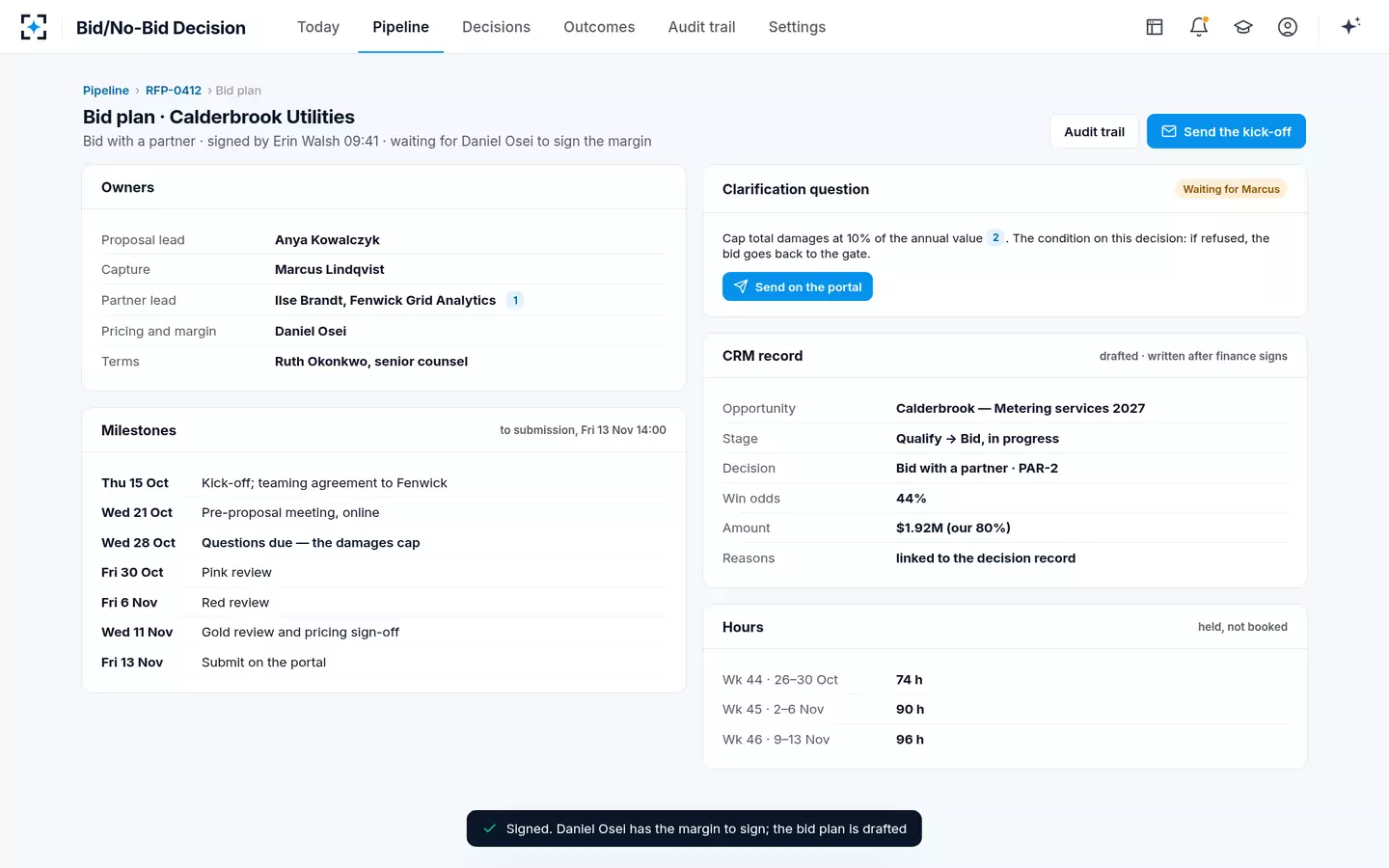 Bid/No-Bid Decision — The bid plan
