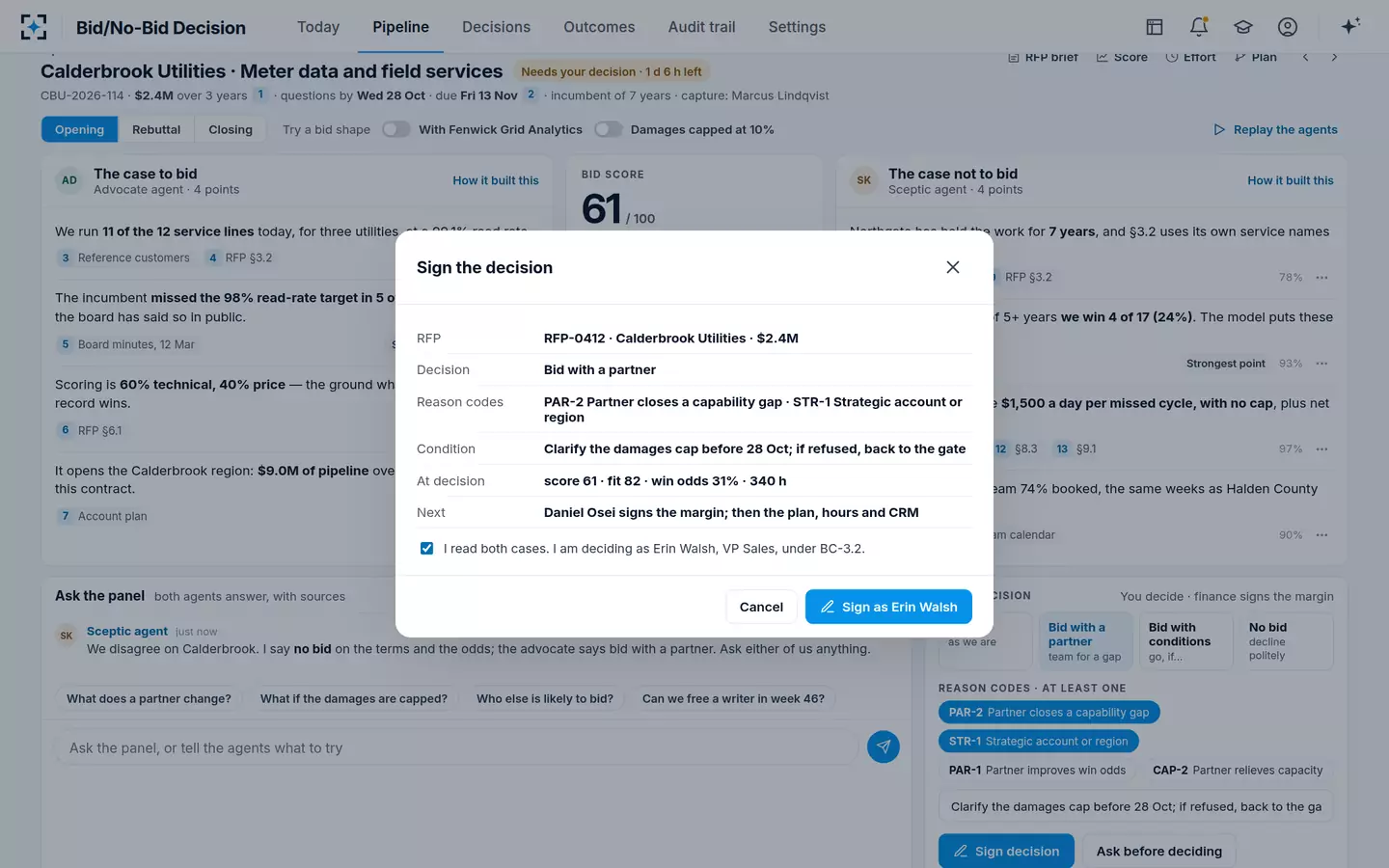 Bid/No-Bid Decision — Sign the decision