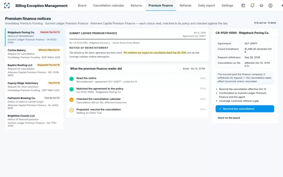 Billing Exception Management — A notice of reinstatement