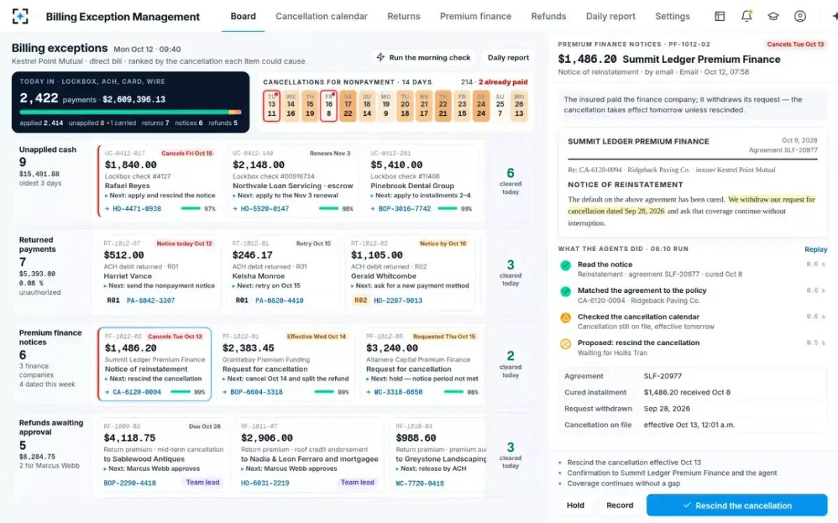Billing Exception Management — The exceptions board