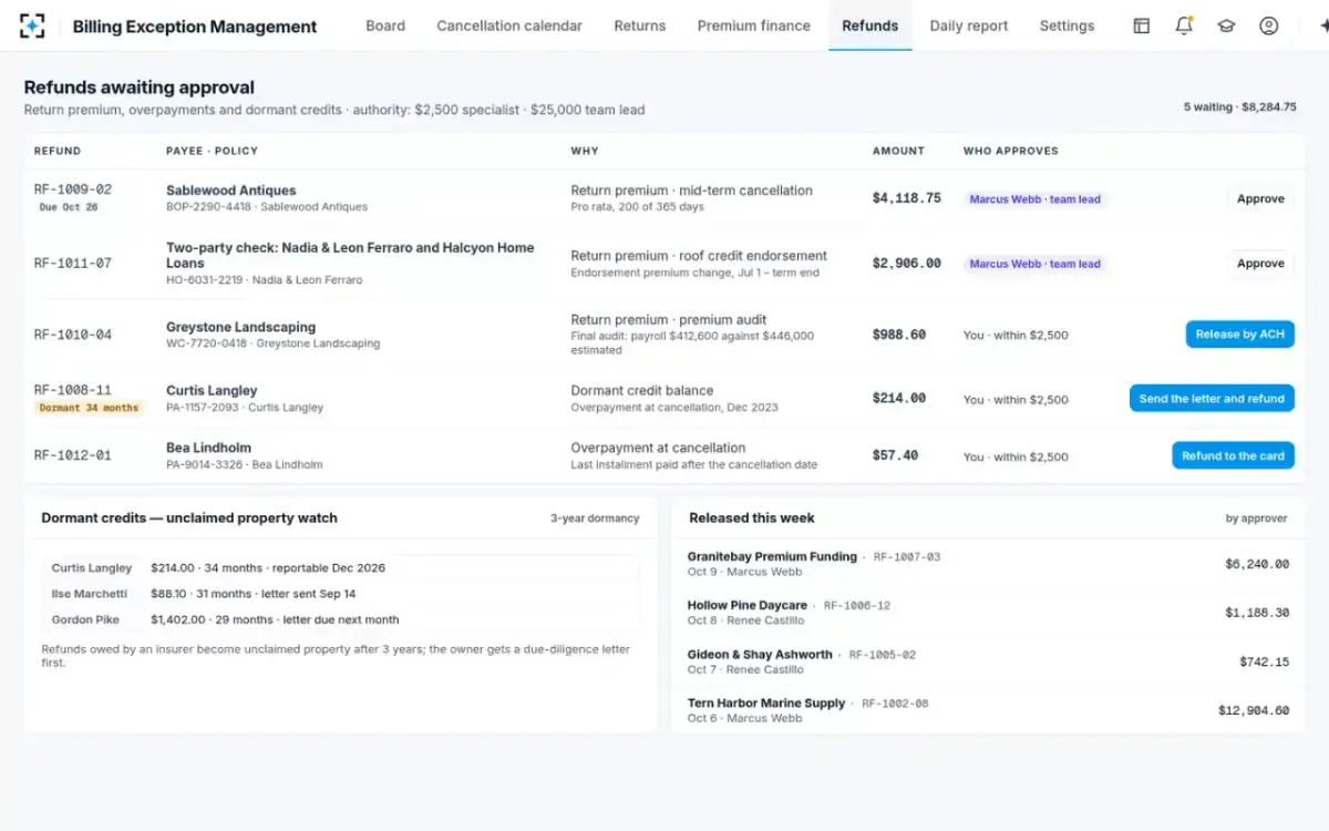 Billing Exception Management — Refunds awaiting approval