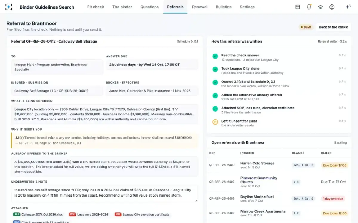 Binder Guidelines Search — The pre-filled referral