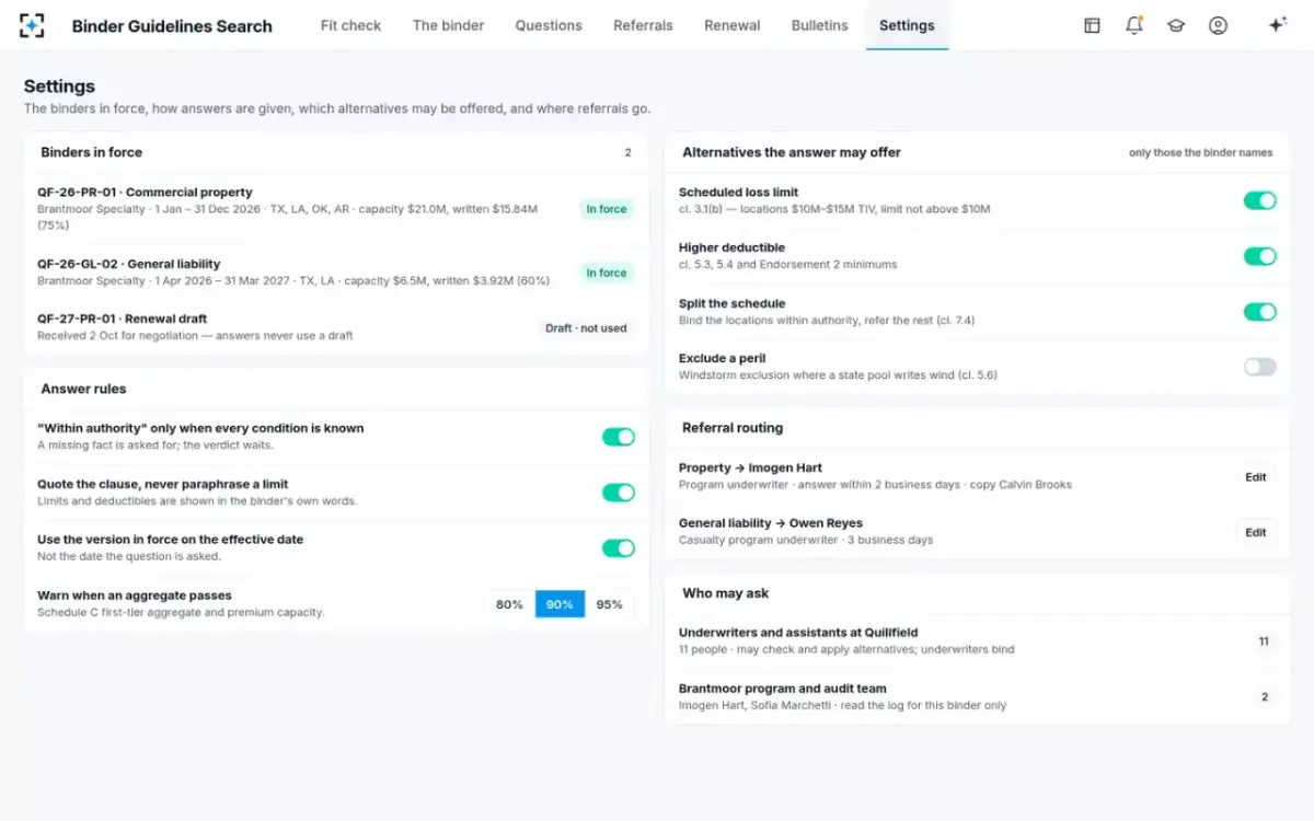 Binder Guidelines Search — Settings
