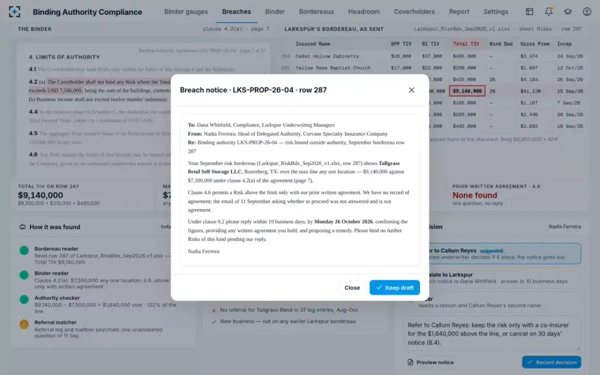 Binding Authority Compliance — The breach notice