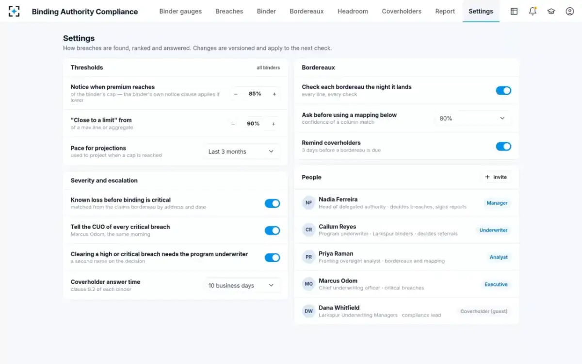 Binding Authority Compliance — Your rules