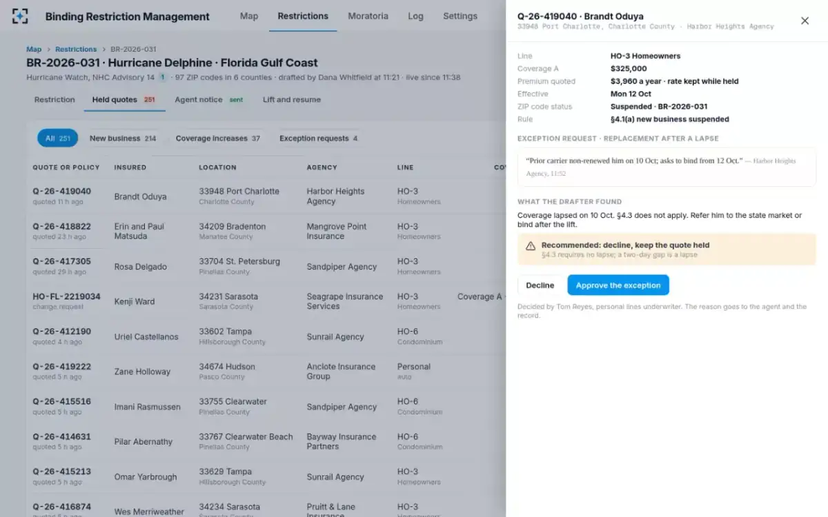 Binding Restriction Management — An exception request