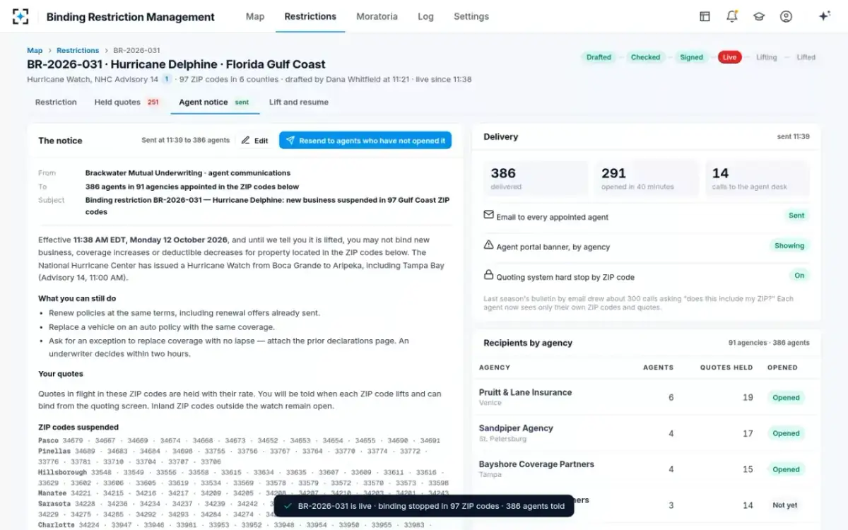 Binding Restriction Management — The agent notice