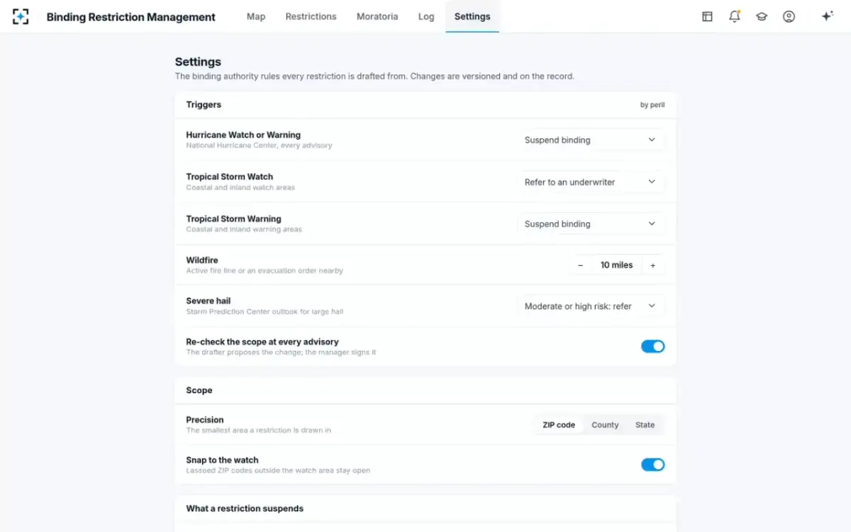 Binding Restriction Management — Your binding authority rules