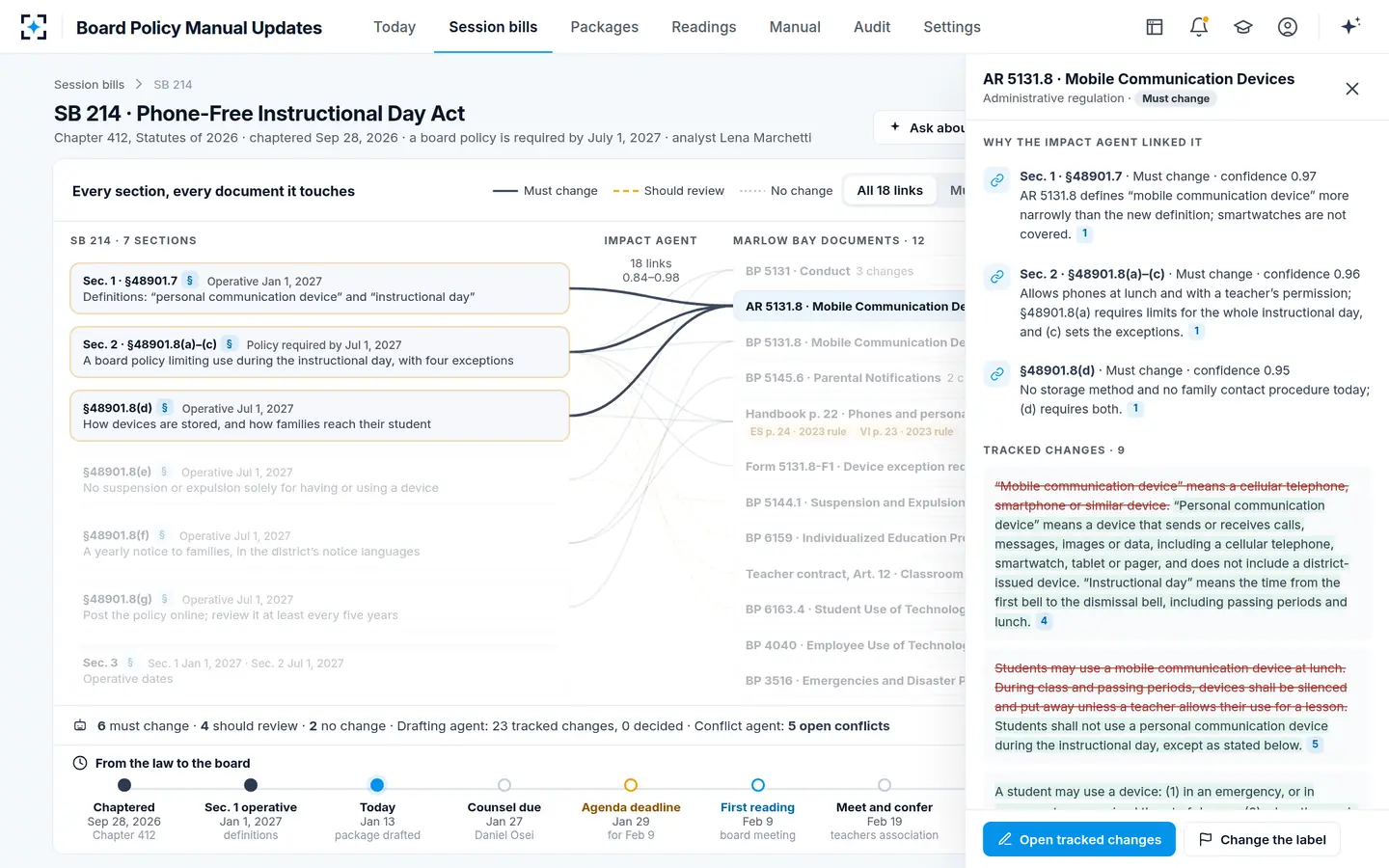 Board Policy Manual Updates — Why each document was linked, with the bill text one click away