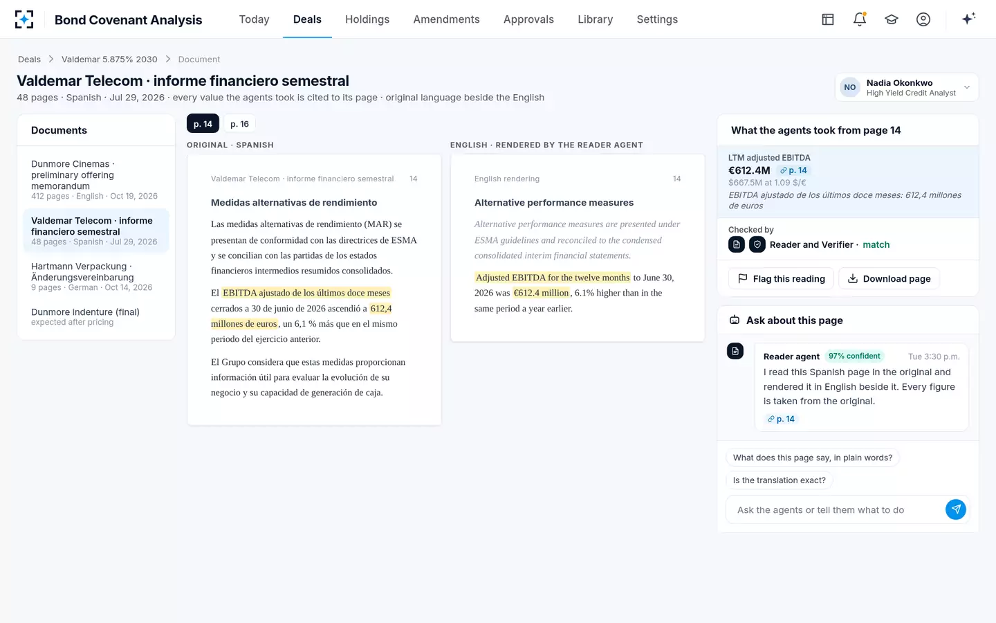 Bond Covenant Analysis — Original language beside English