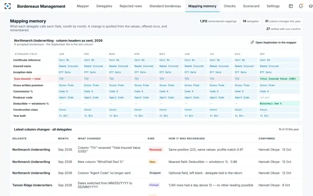 Bordereaux Management — Mapping memory
