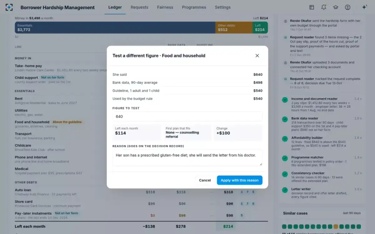 Borrower Hardship Management — What-if, with a reason