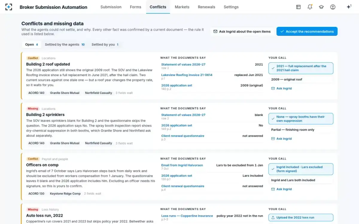 Broker Submission Automation — Conflicts and missing data