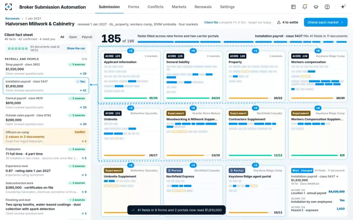 Broker Submission Automation — Confirmed once, filled everywhere