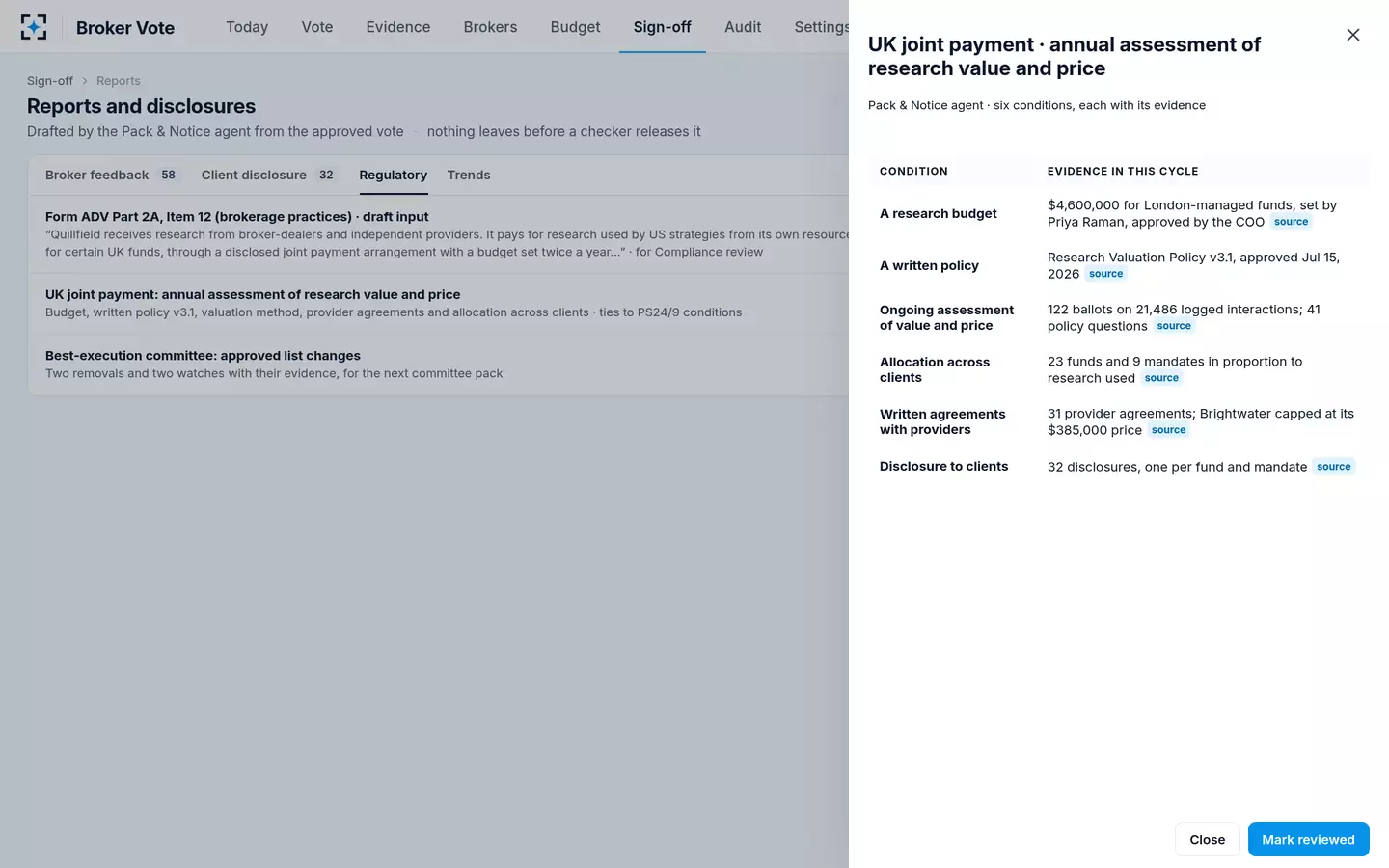 Broker Vote — FCA PS24/9 assessment and Form ADV input
