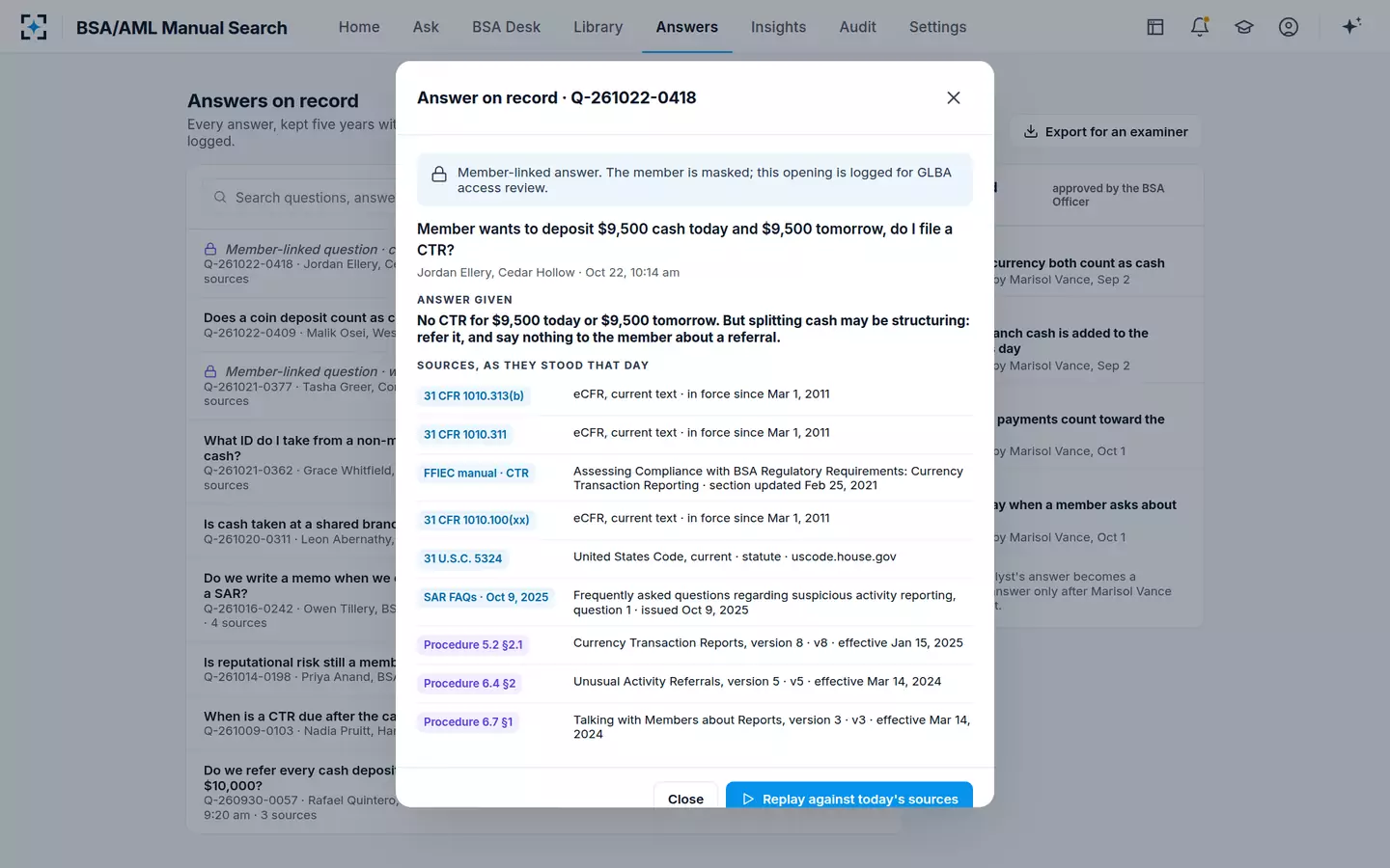 BSA/AML Manual Search — An answer on record