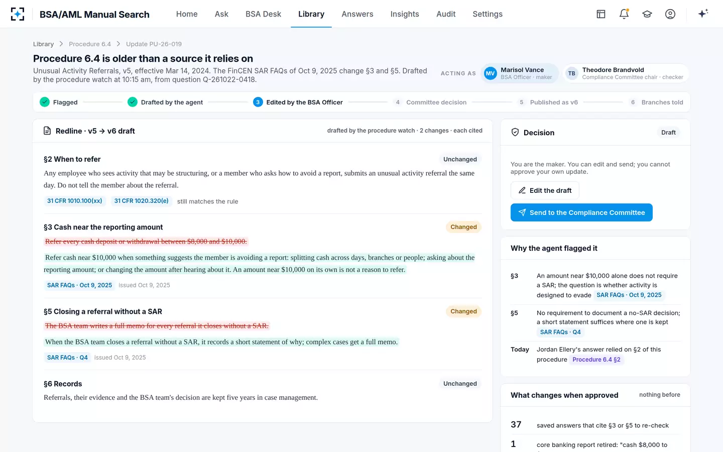 BSA/AML Manual Search — A procedure update as a cited redline