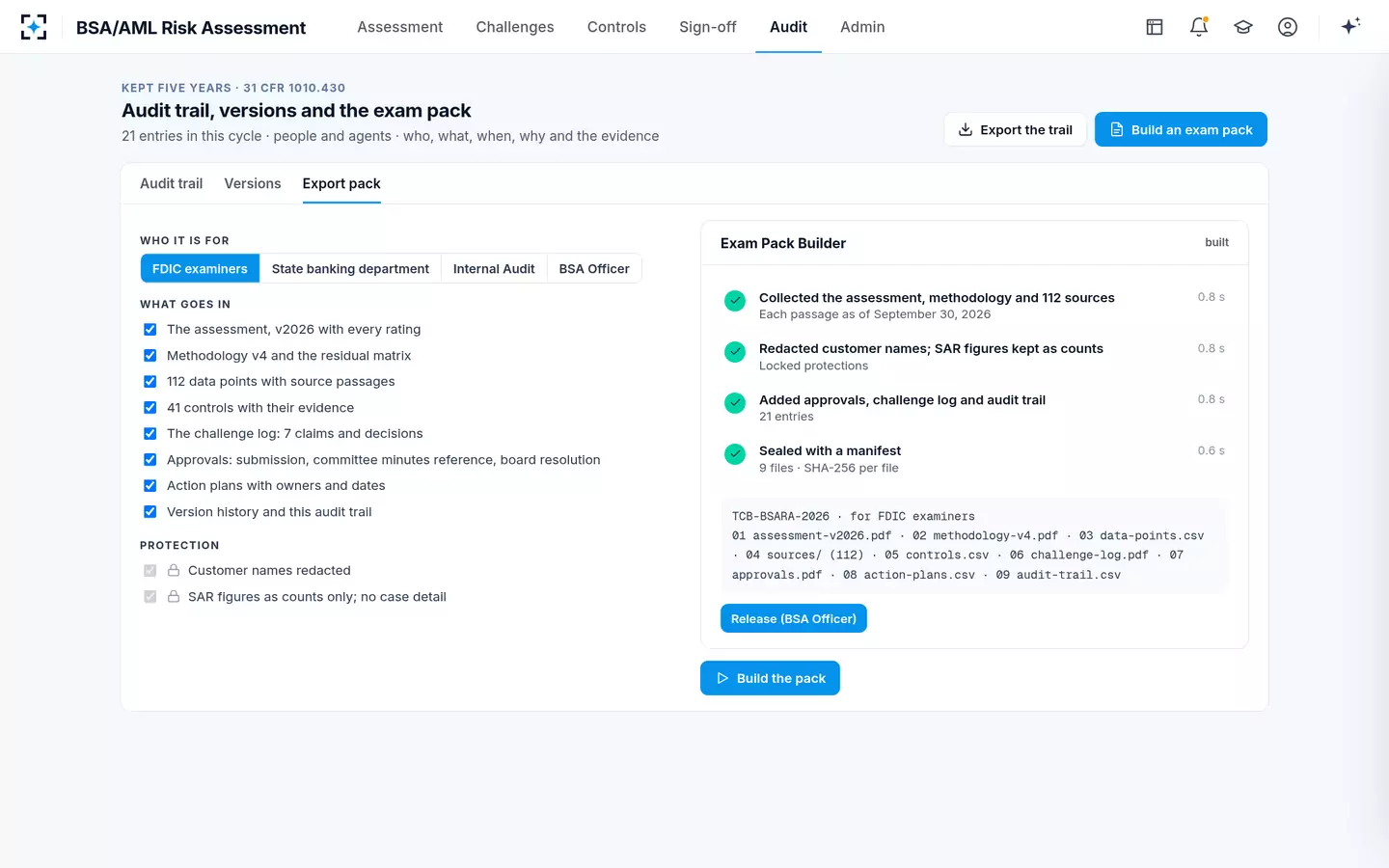 BSA/AML Risk Assessment — Audit trail and exam pack