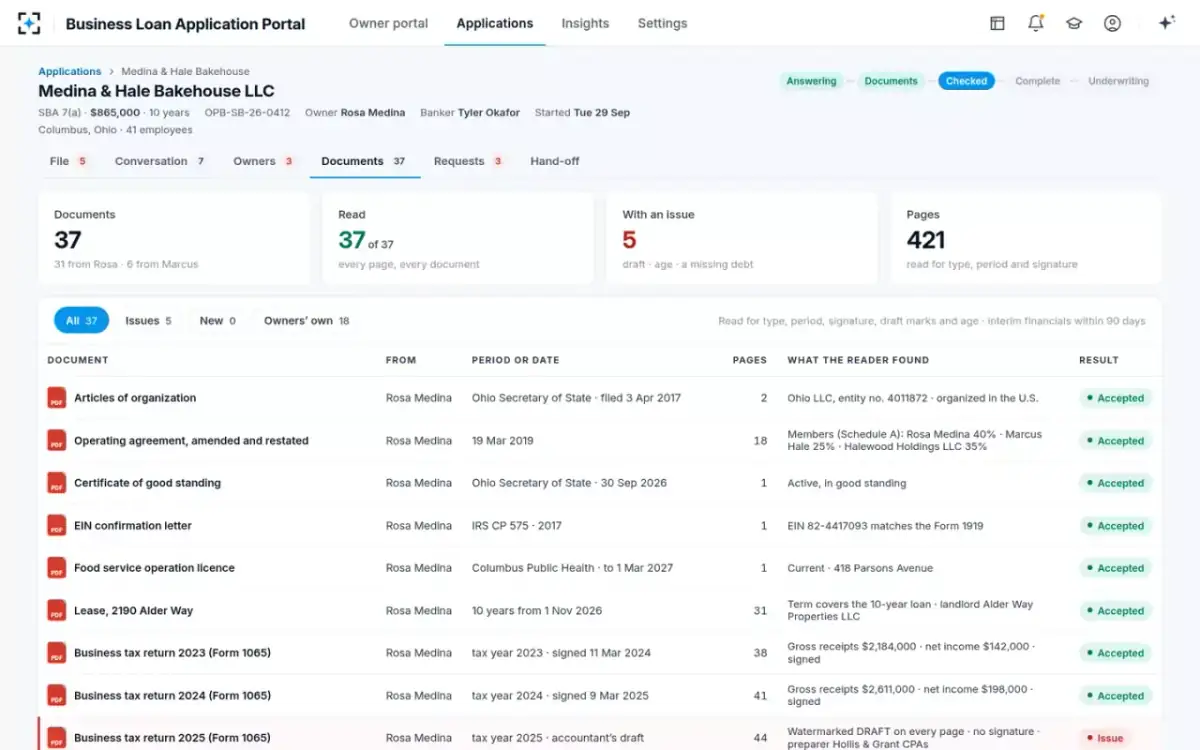 Business Loan Application Portal — Every document, read