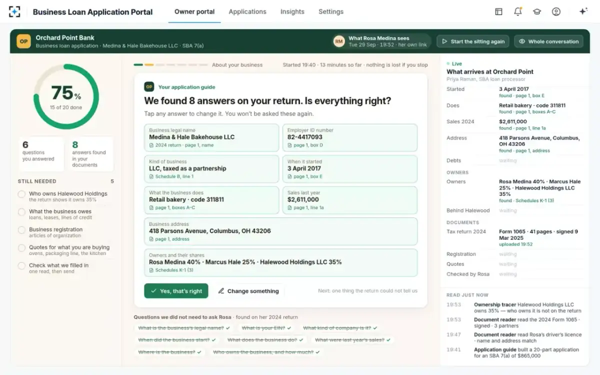 Business Loan Application Portal — Answers found in the return