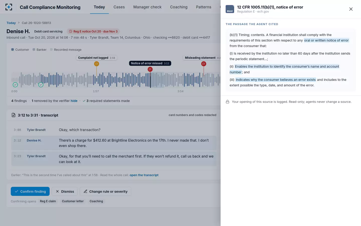 Call Compliance Monitoring — Every statement cites its source