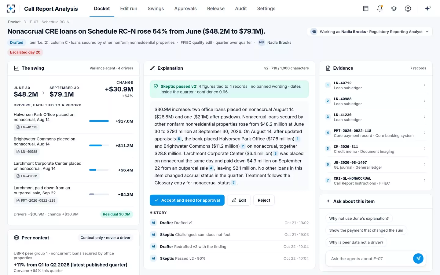 Call Report Analysis — A cited explanation, ready to accept