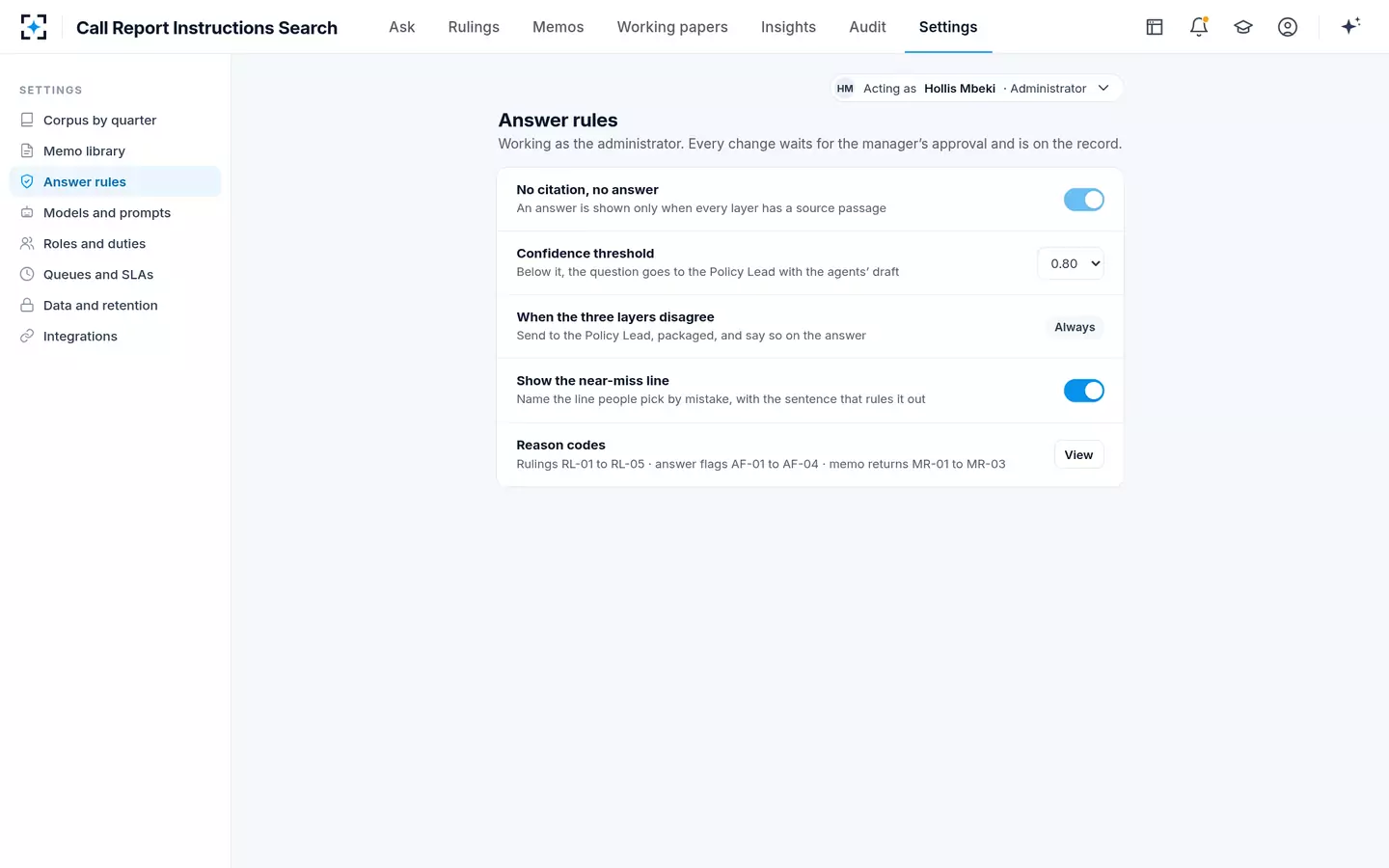 Call Report Instructions Search — Answer rules