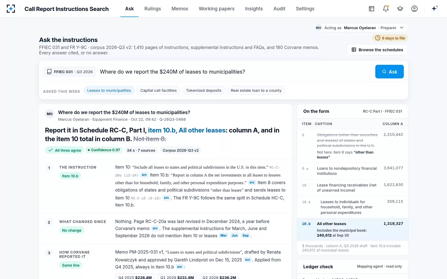 Call Report Instructions Search — The answer in three cited layers
