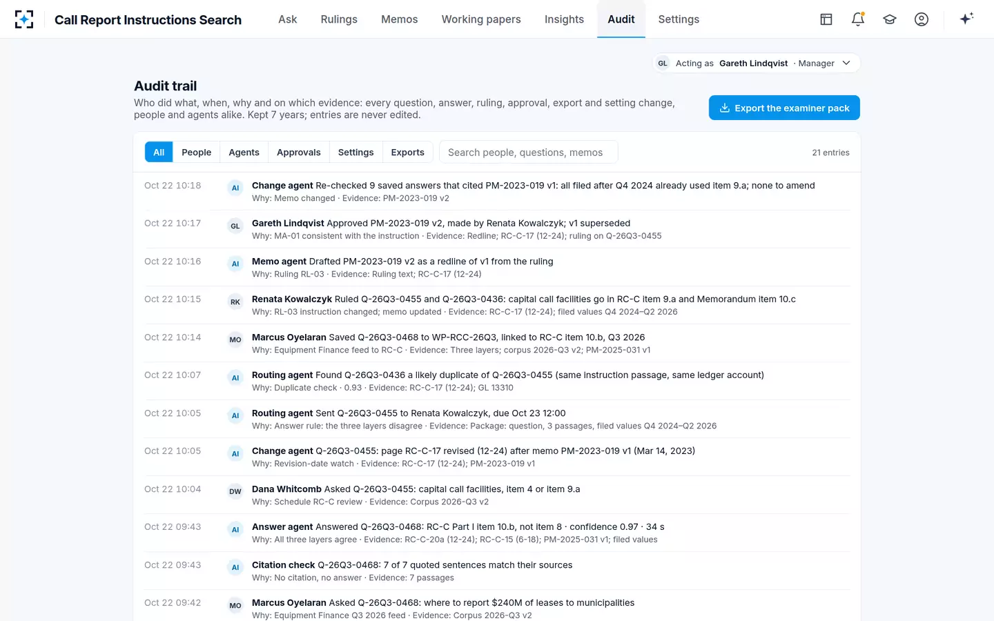 Call Report Instructions Search — The audit trail and examiner pack
