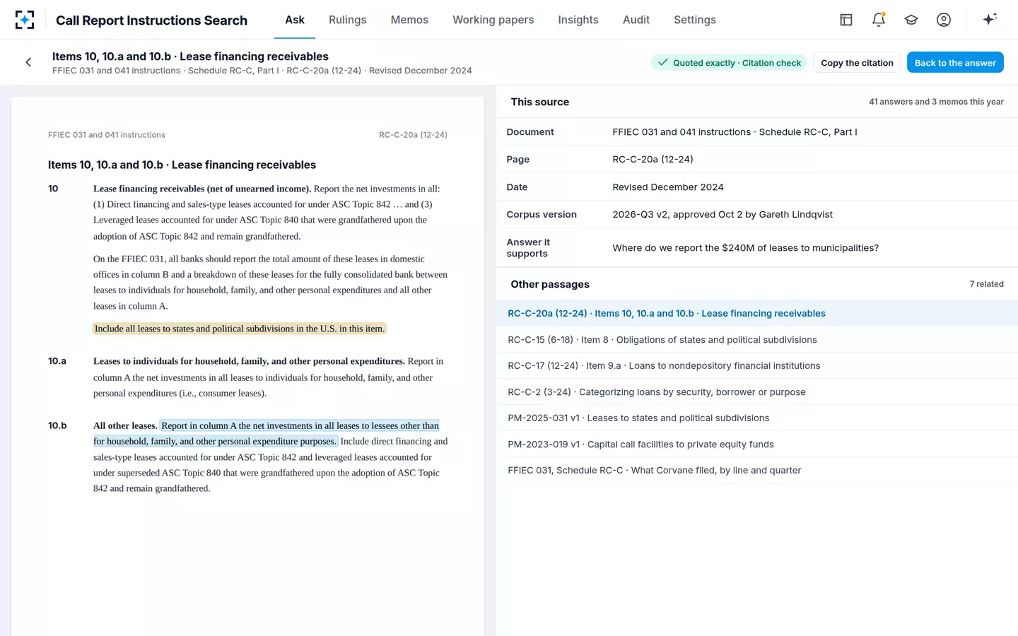 Call Report Instructions Search — The instruction page behind every citation
