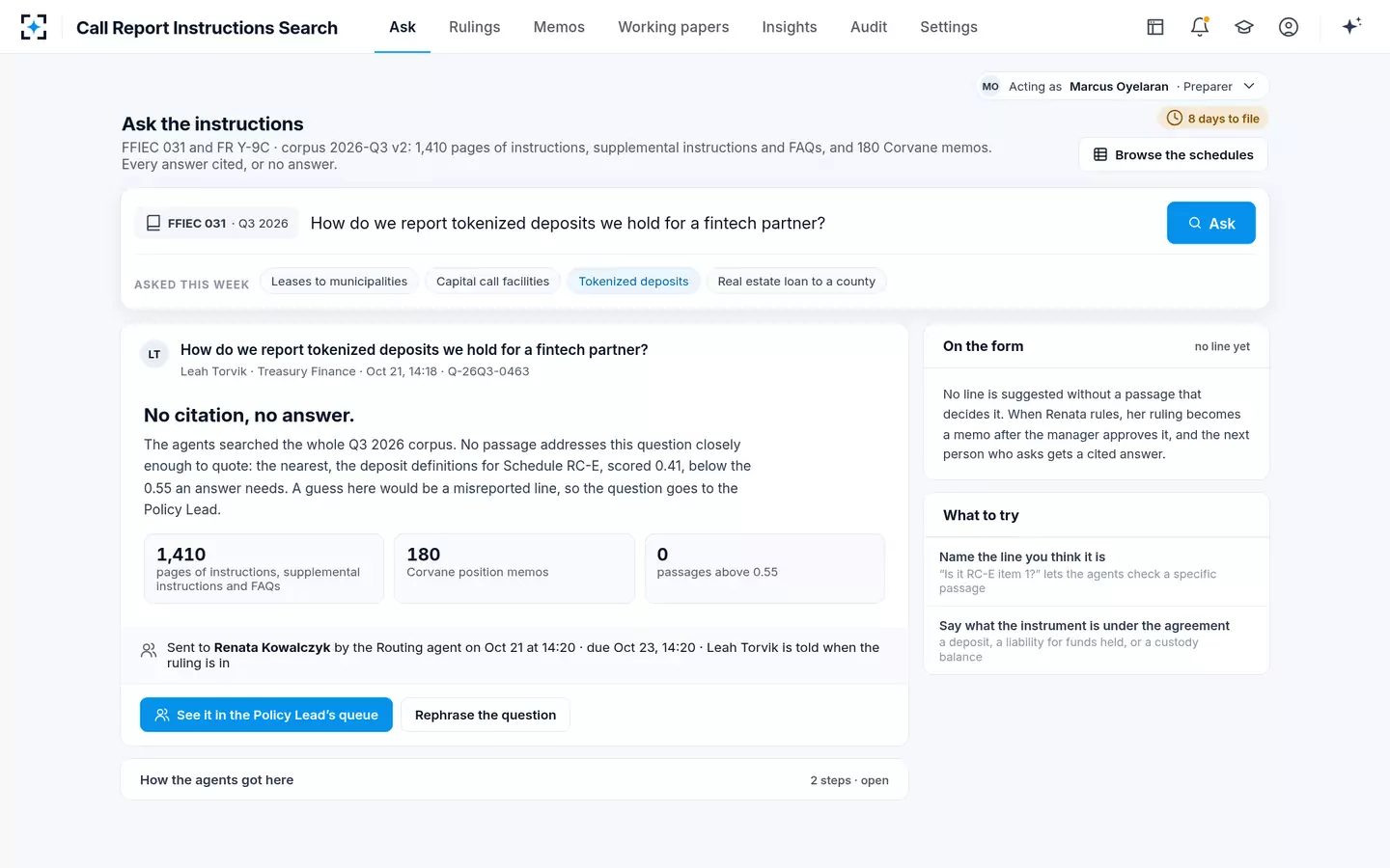 Call Report Instructions Search — No citation, no answer