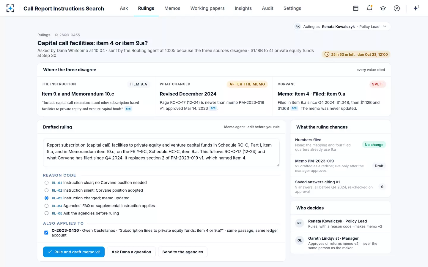 Call Report Instructions Search — A ruling with a reason code