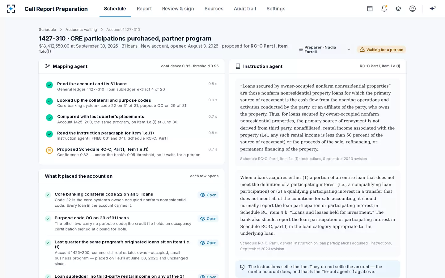 Call Report Preparation — Call report mapping, with its evidence