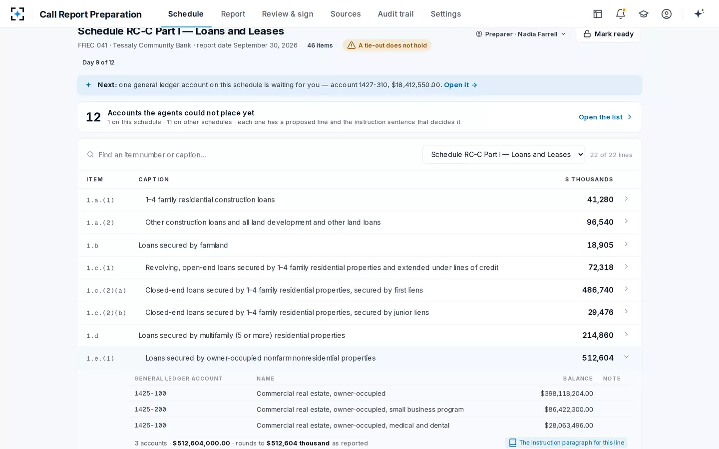 Call Report Preparation — The ledger under the figure