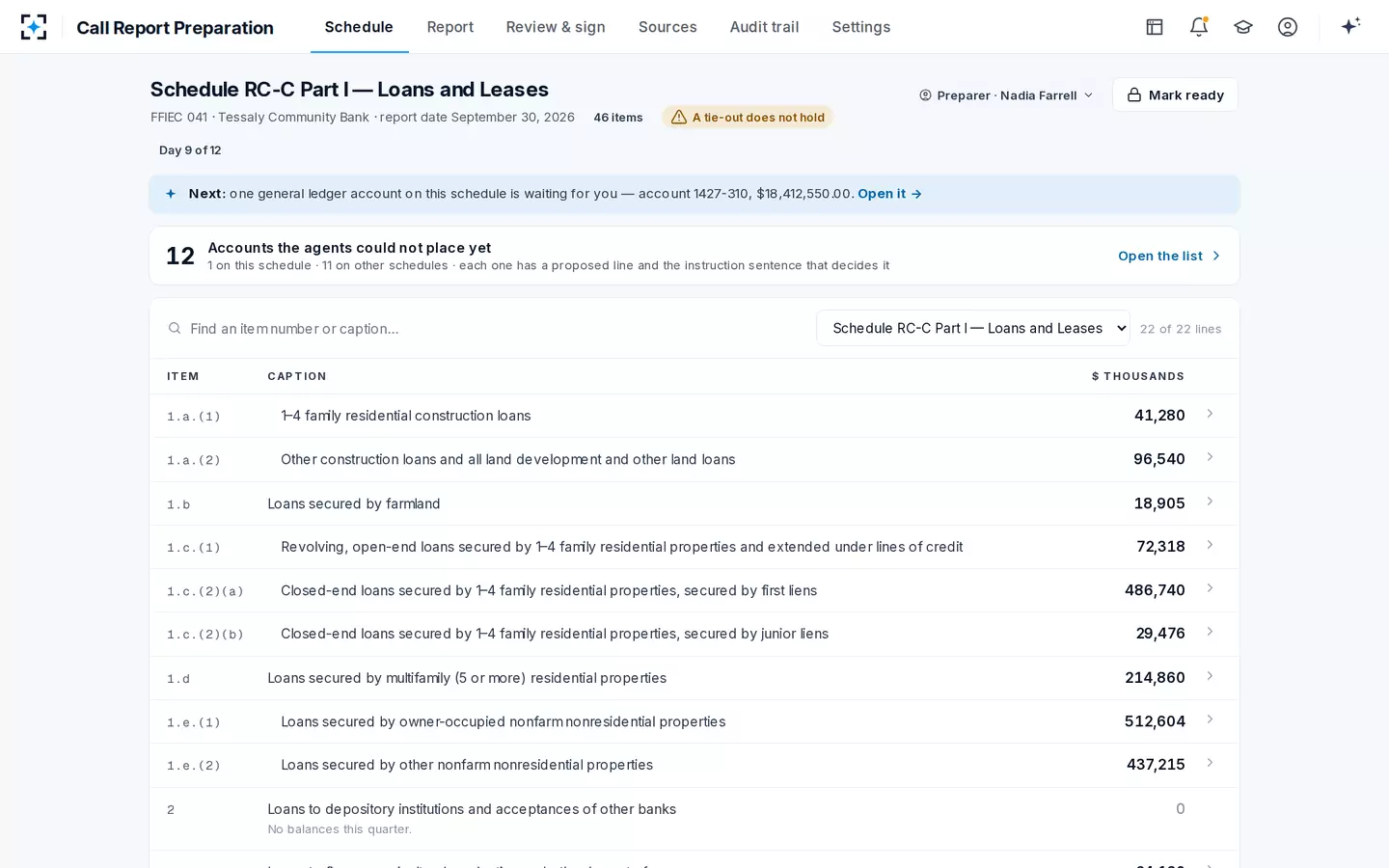 Call Report Preparation — One schedule at a time