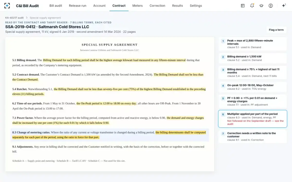 C&I Bill Audit — The special contract