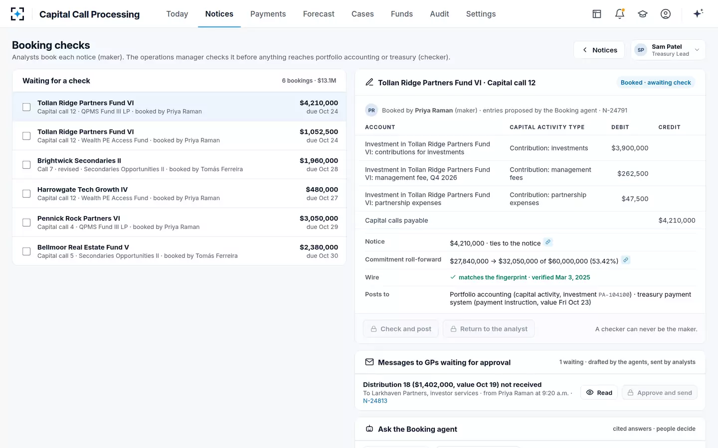 Capital Call Processing — Booking checks