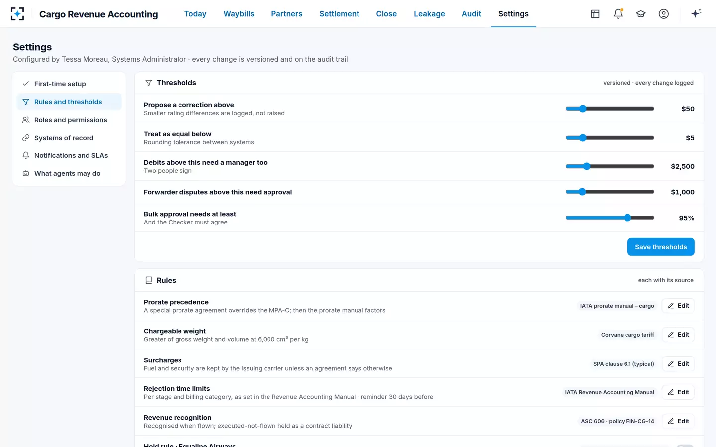 Cargo Revenue Accounting — Thresholds and rules