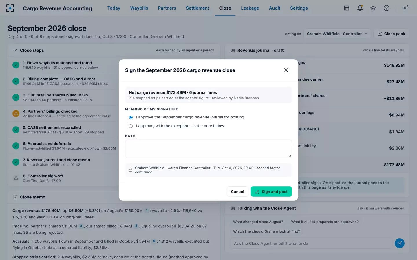 Cargo Revenue Accounting — The Controller signs