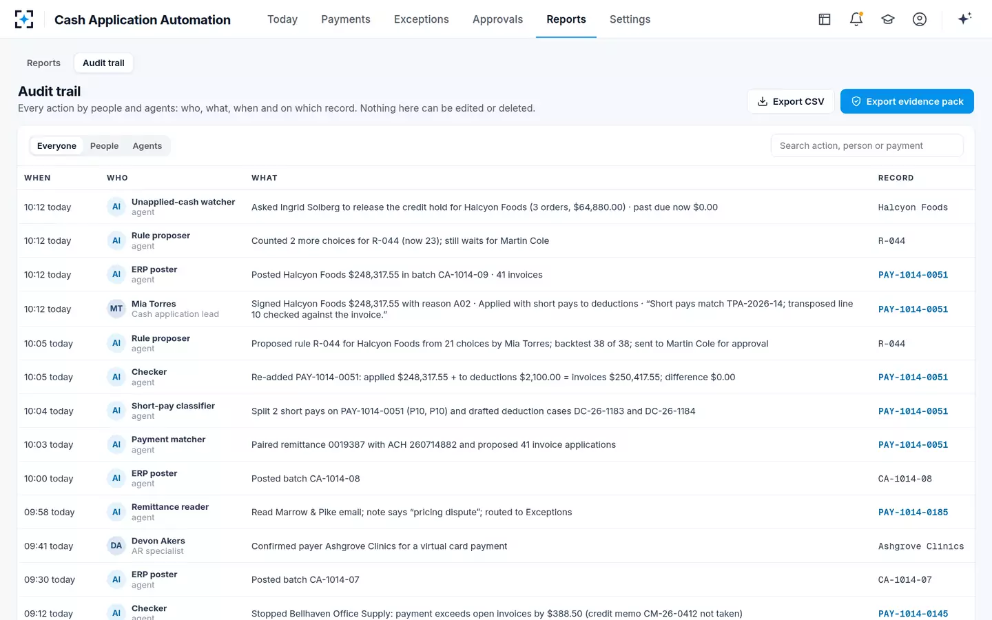 Cash Application Automation — Audit trail