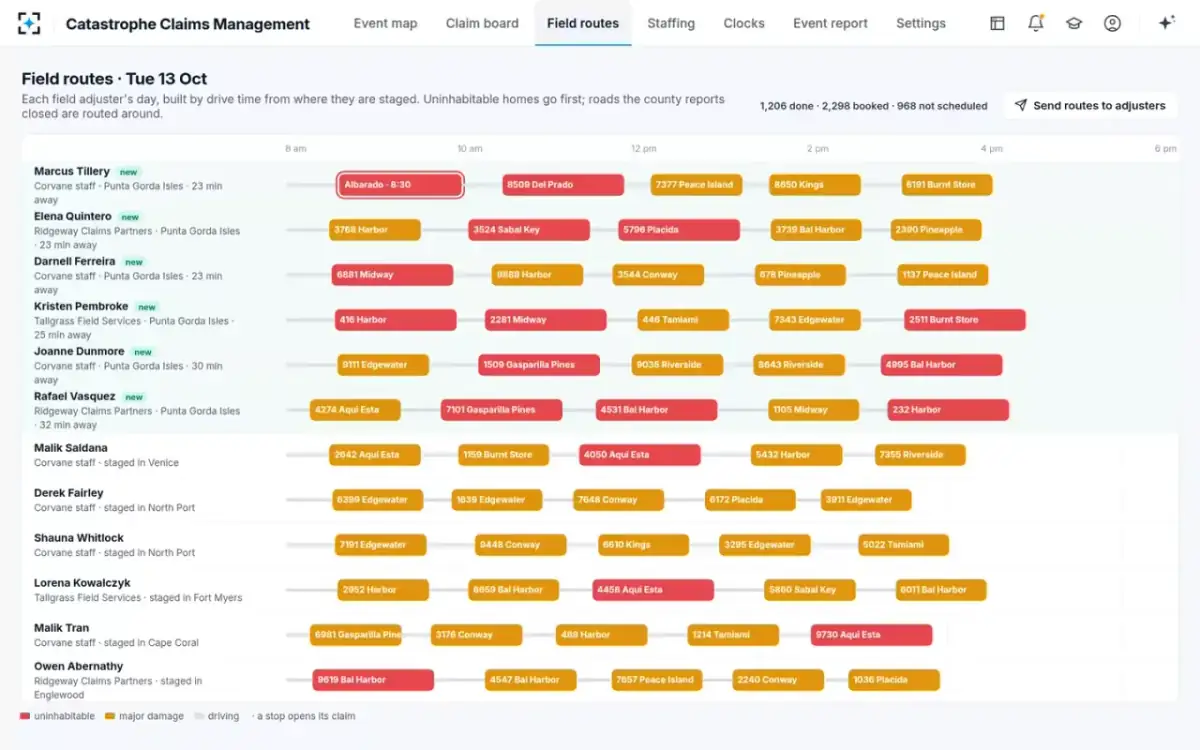 Catastrophe Claims Management — Field routes