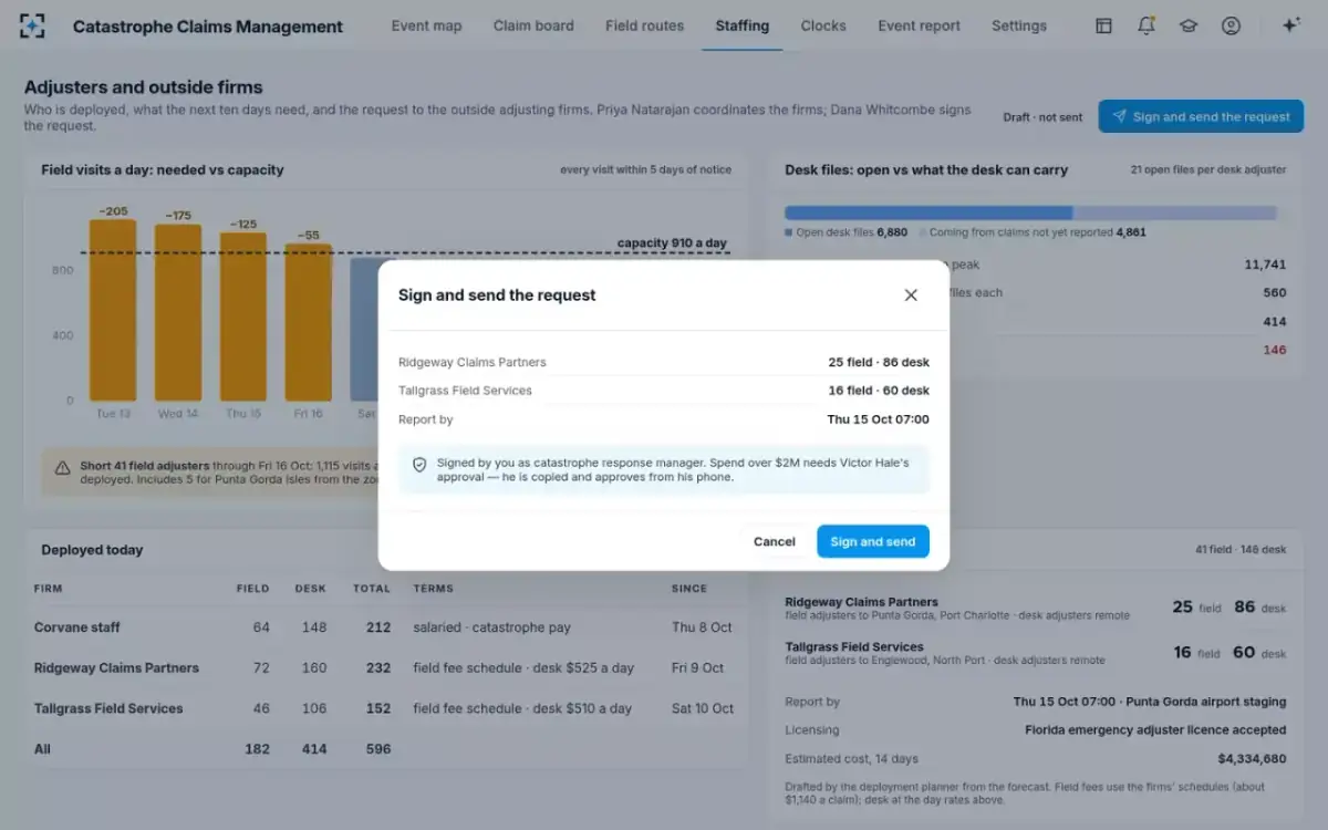 Catastrophe Claims Management — Sign and send the request