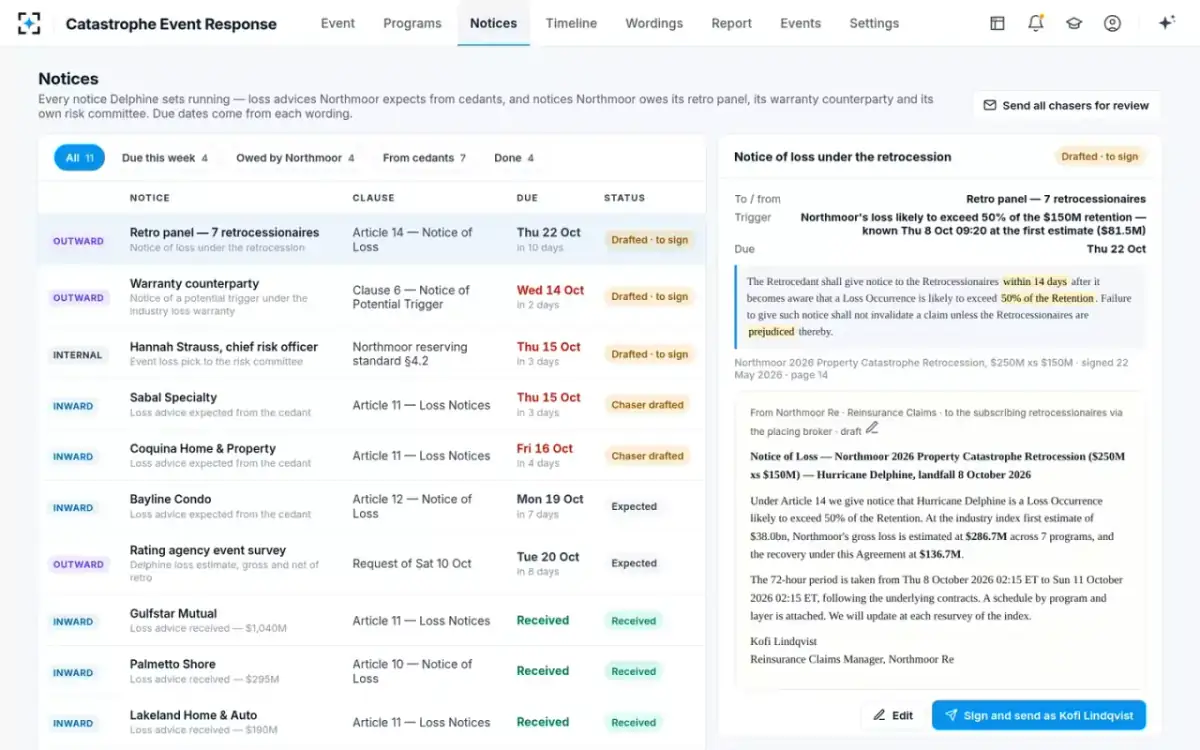 Catastrophe Event Response — Notice tracker