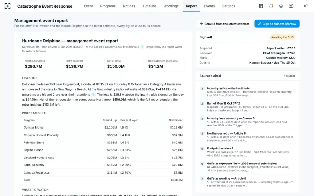 Catastrophe Event Response — Management event report