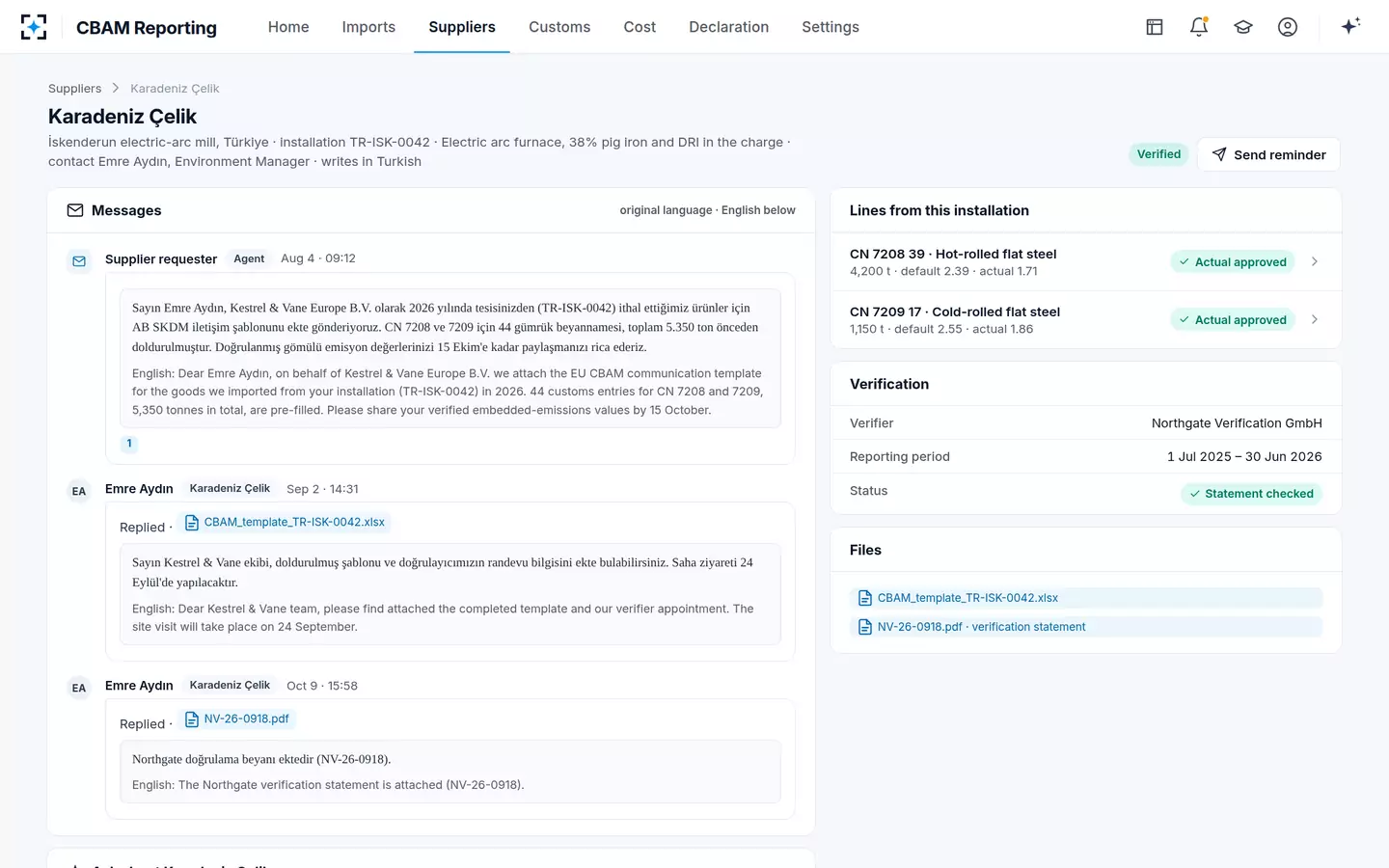CBAM Reporting — A supplier, in its own language