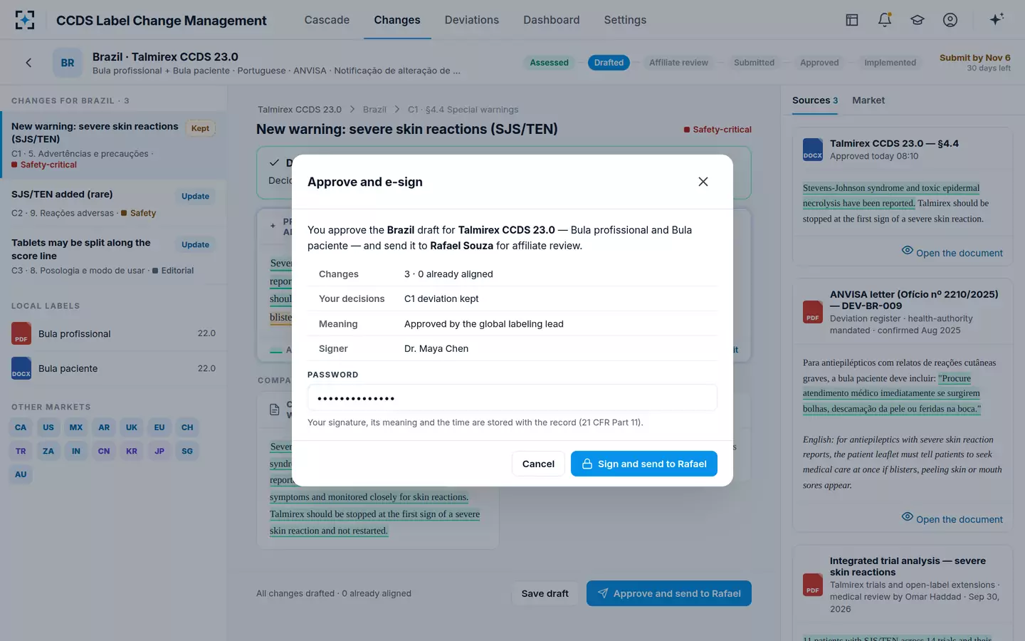 CCDS Label Change Management — Approve and e-sign