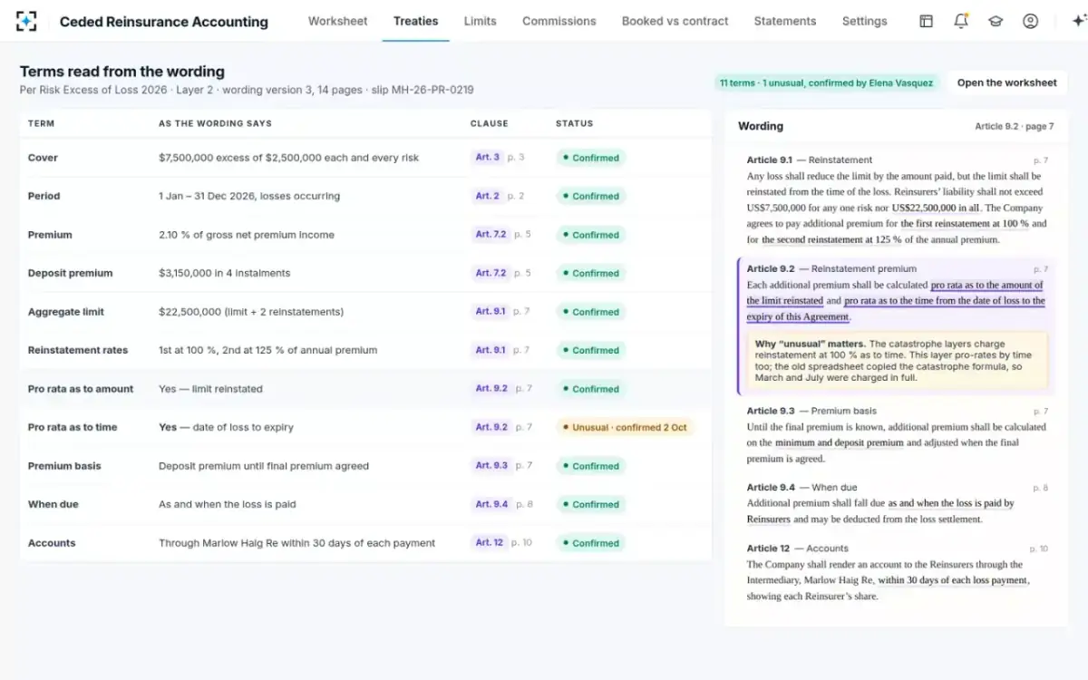 Ceded Reinsurance Accounting — Terms read from the wording
