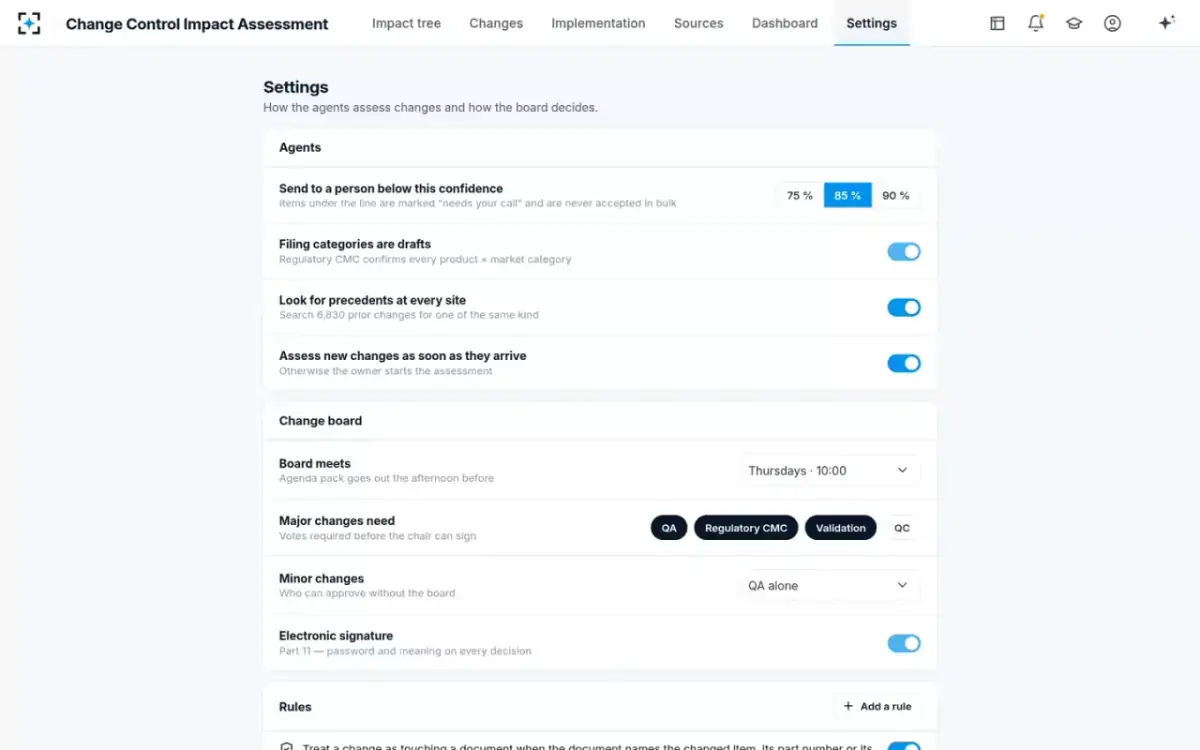 Change Control Impact Assessment — Your rules
