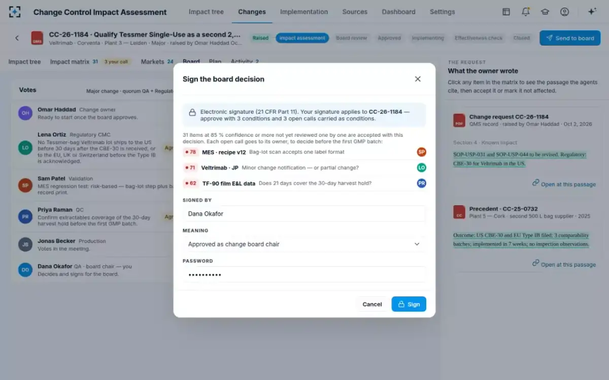 Change Control Impact Assessment — Sign the decision